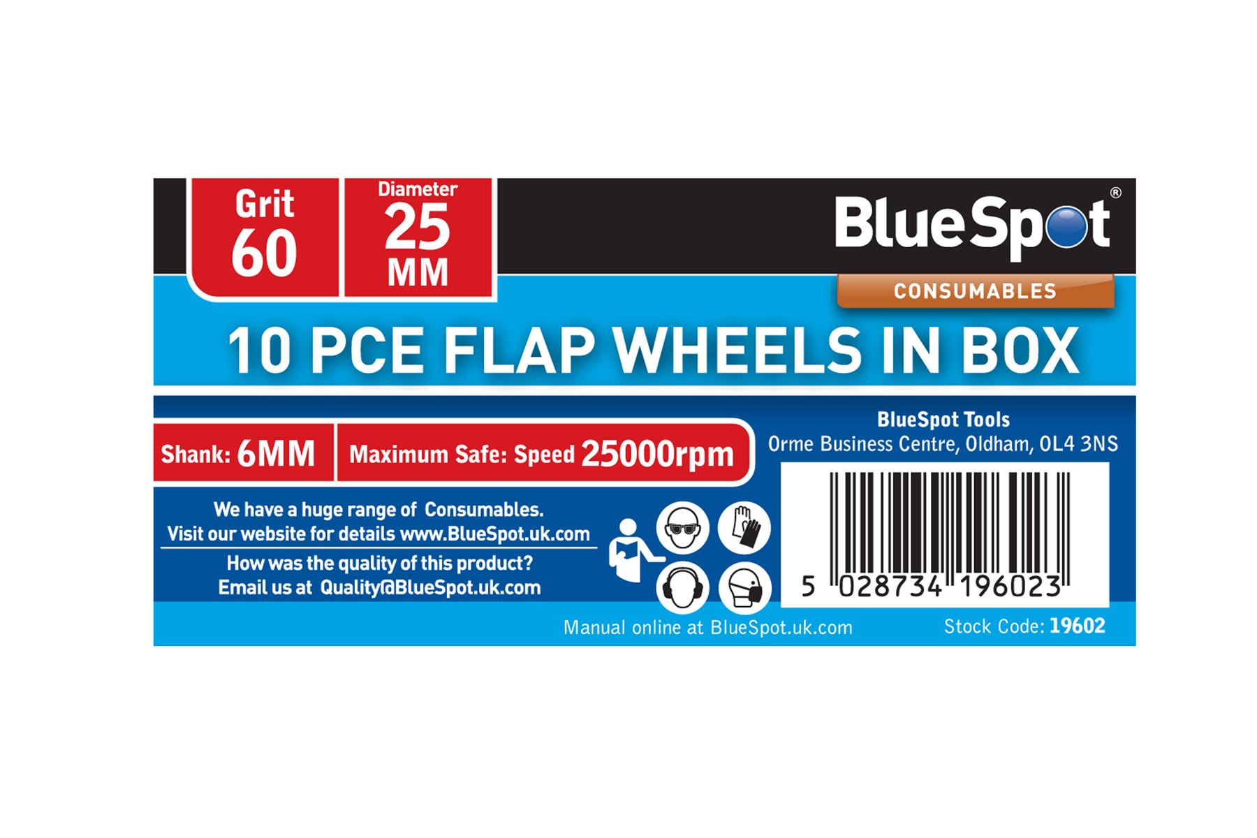 Blue Spot Tools Set di 10 Mole a Lamelle 60 Grana, 25mm