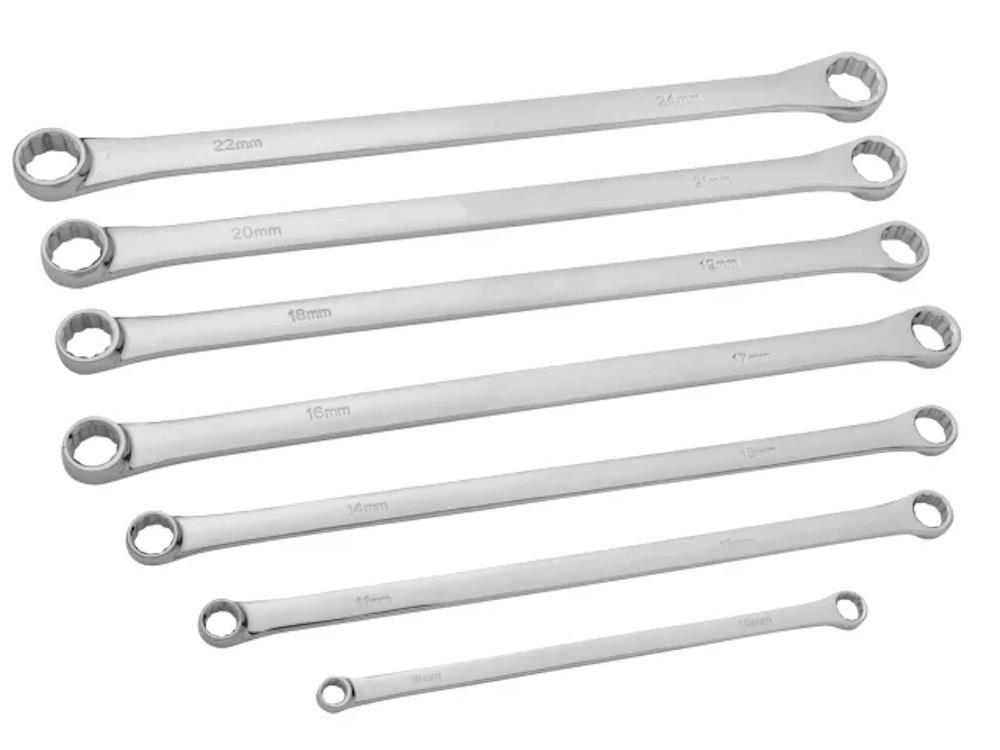 BlueSpot Extra Long Ring Spanner Set, 7-Piece, Chrome Vanadium Steel