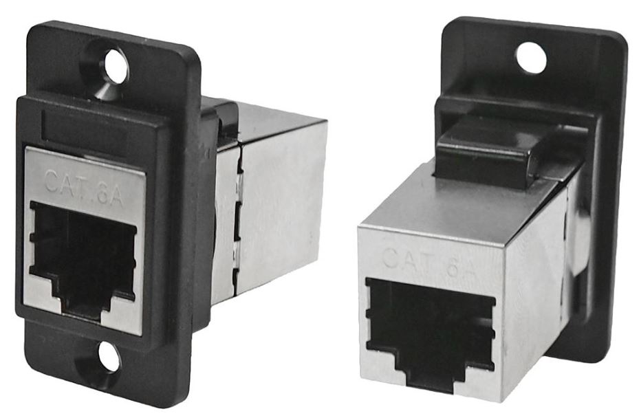 CLIFF Dual Entry RJ45 Cat6a Shielded Feedthrough Connector, Black