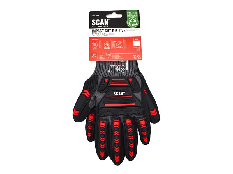Scan Nitrile Palm Impact Cut D Gloves - Size 9, Large