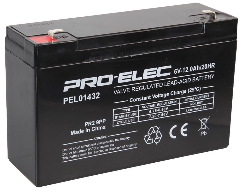 PRO ELEC 12Ah 6V AGM Blei-Säure-Batterie