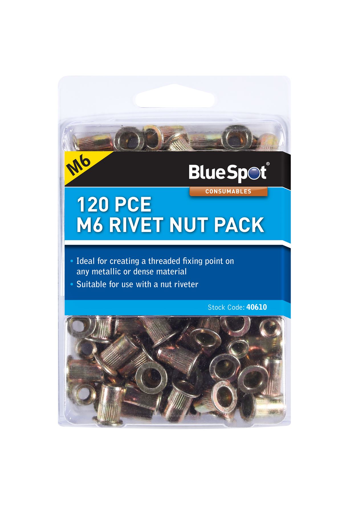Blue Spot Tools M6 Rivet Nut Pack - 120 PCE, Carbon Steel