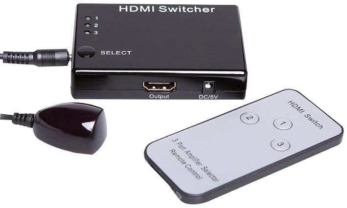 LMS DATA Switch HDMI 3 Porte con Telecomando, 1080p