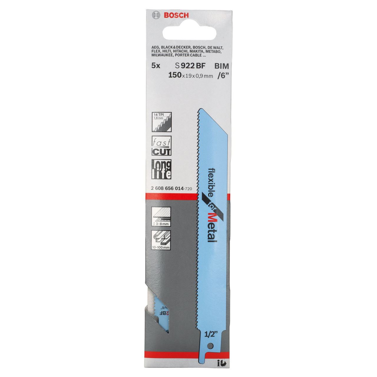 Bosch S922BF レシプロソー用金属切削ブレード 150mm (5本セット)