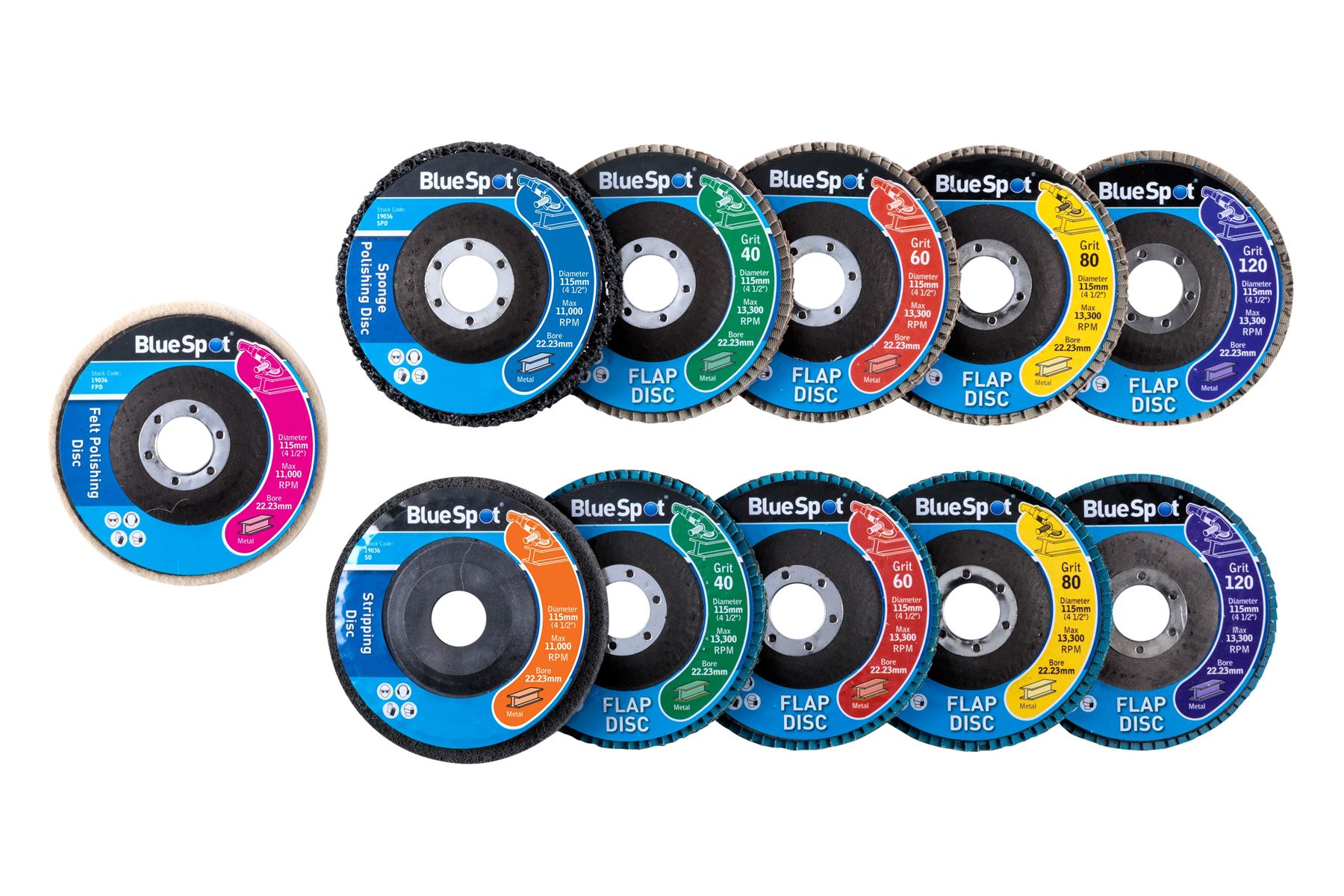Blue Spot 11-Piece Polishing & Flap Disc Set, 115mm
