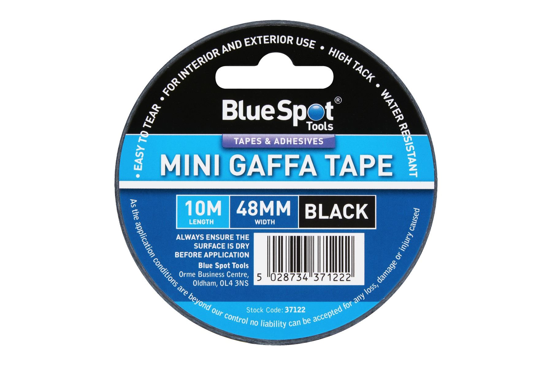 Blue Spot Tools 48mm x 10M Mini Black Gaffa Tape