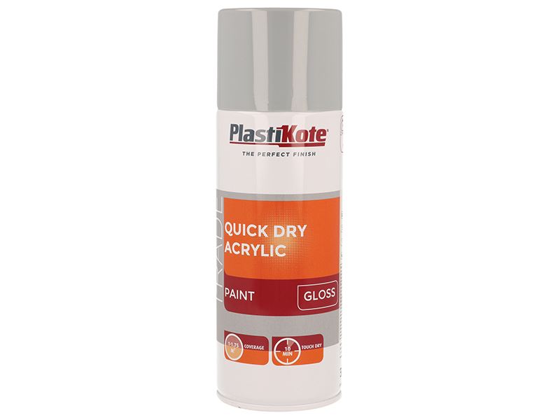 PlastiKote Snel Droogende Acryl Spuitverf, Glans Grijs, 400ml
