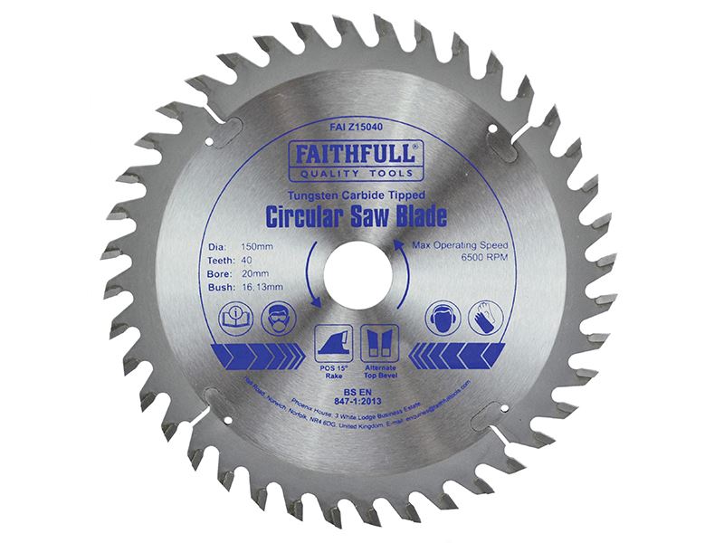 Faithfull TCT kotoučová pila, 150mm, vrtání 20mm, 40 zubů POS