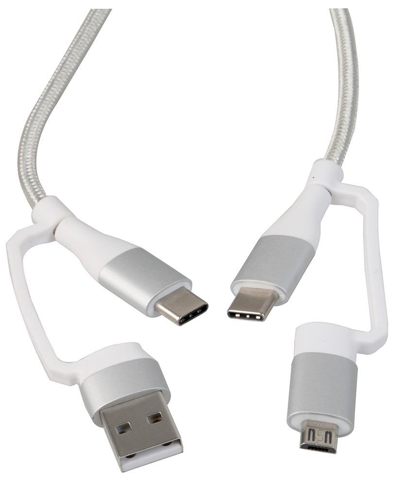 PRO SIGNAL - Kabel USB 2.0 Type-C 4-in-1 USB-A / USB-C / Micro USB, 1m Perak