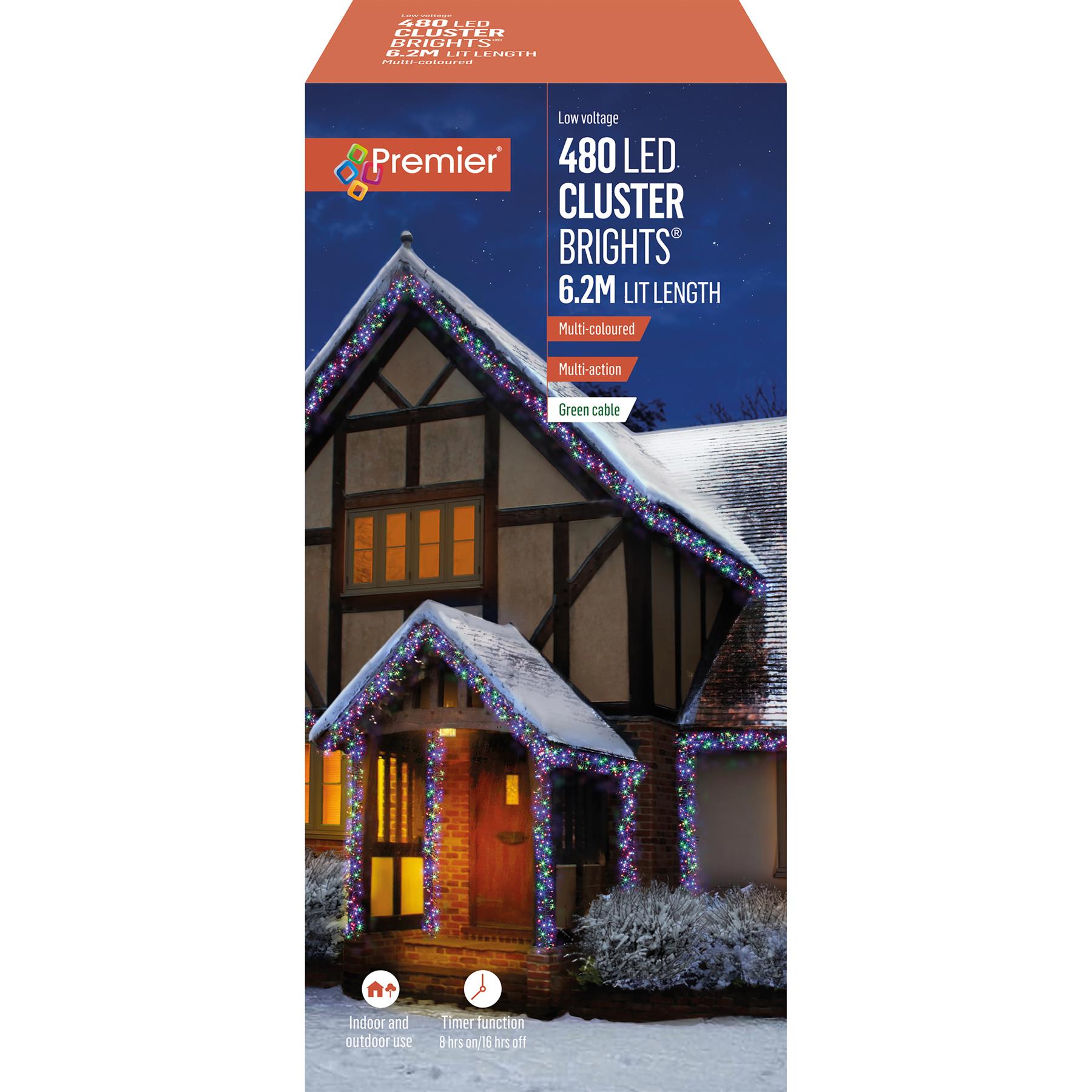 Premier 480 LED Multi-Kleurige Kerstclusterverlichting, 6.2m met Timer