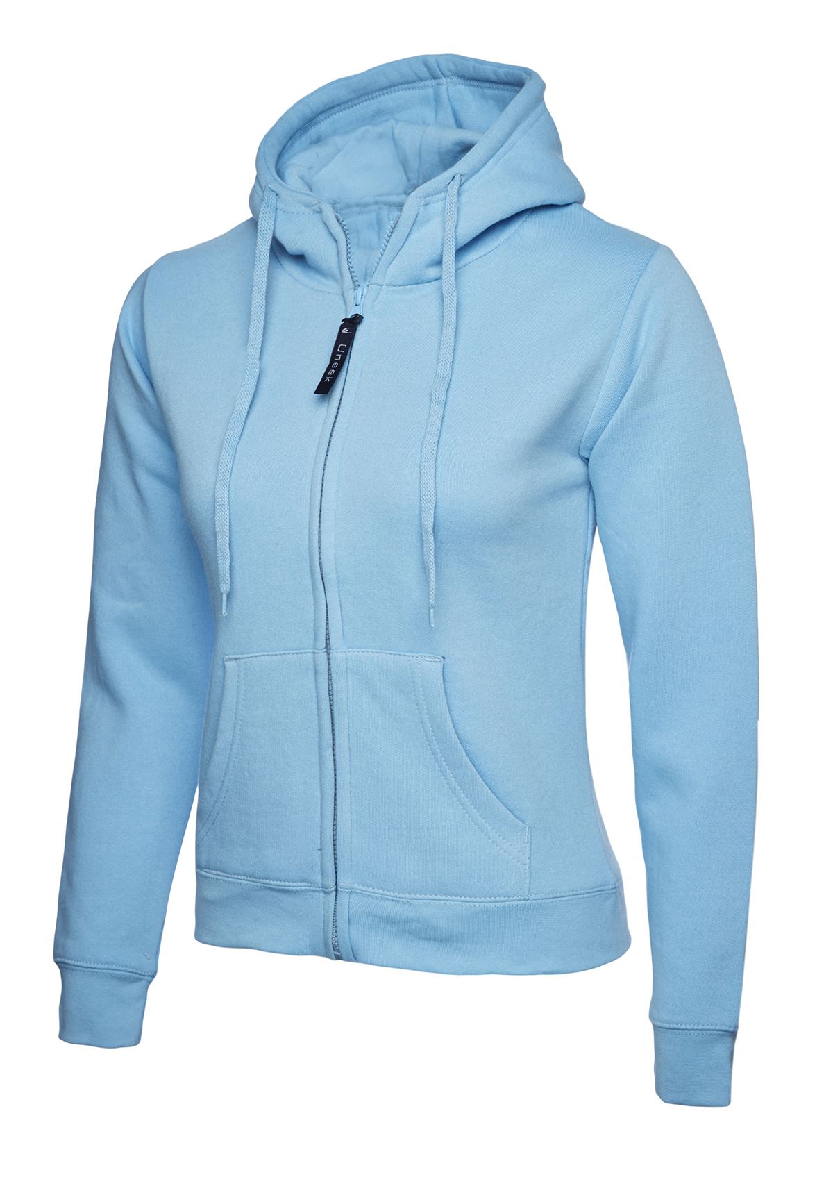 Uneek Vrouwen Classic Full Zip Hoodie - Sky - Maat M