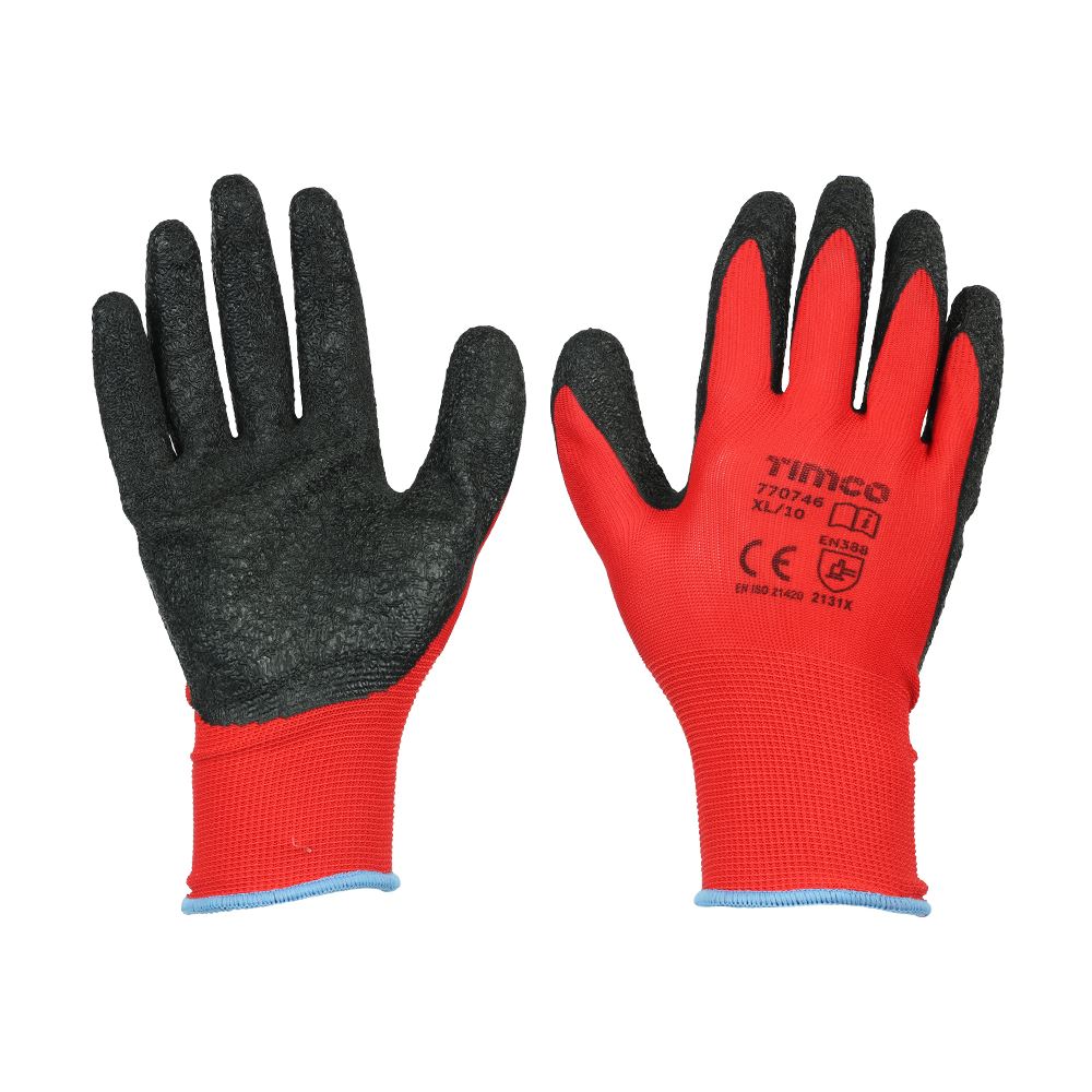 Timco Guanti Light Grip, Rivestimento in Lattice Crinklé, Taglia XL (Rosso/Nero