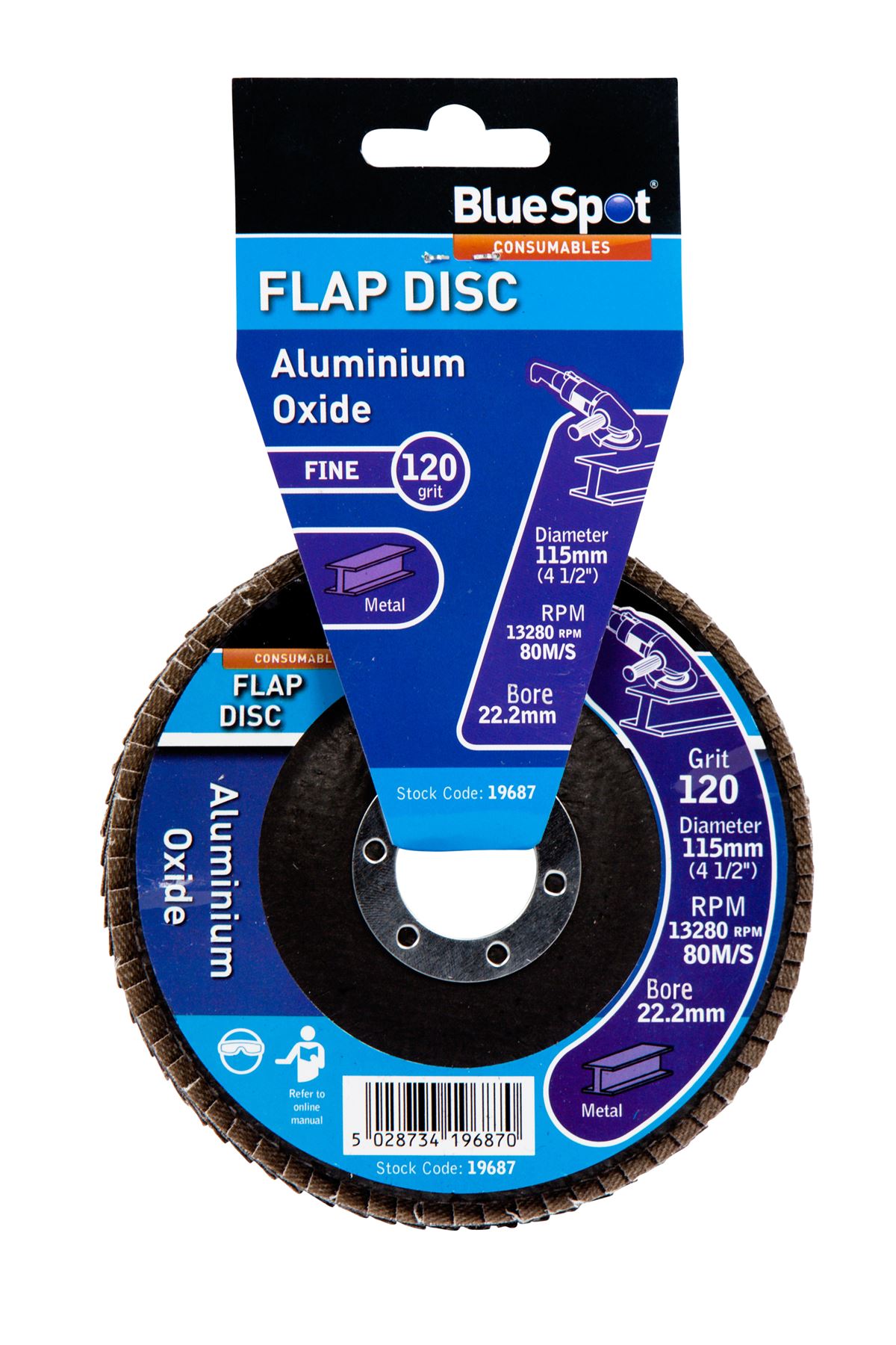 Blue Spot Aluminium Oxide Flap Schijf 115mm, 120 Korrel
