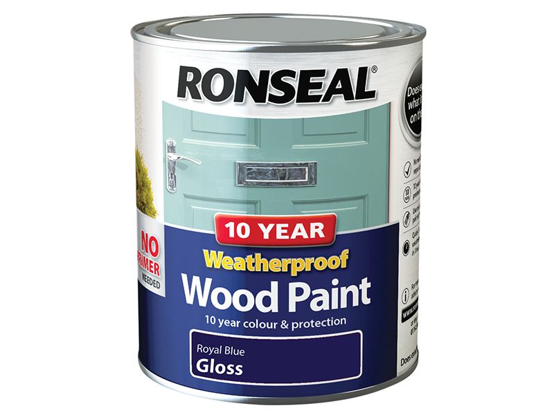 Ronseal 10-Year Weatherproof Wood Paint, Royal Blue Gloss, 750ml