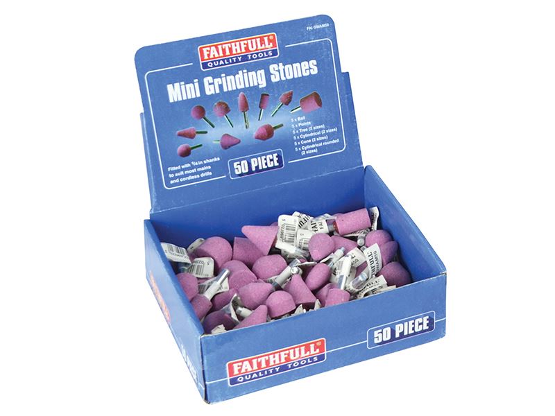 Faithfull Mini Slijpschijf Assortiment, 50-delig, 1/4 inch Schacht