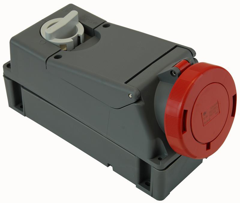 PRO ELEC 32A 3P+N+E CEE Switched Socket with RCD/MCB, Red