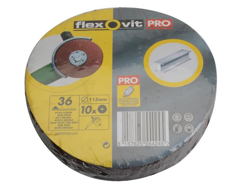 Flexovit Δισκός Ίνα-Αλουμινίου Οξειδίου 115mm, 36G, Συσκευασία 10