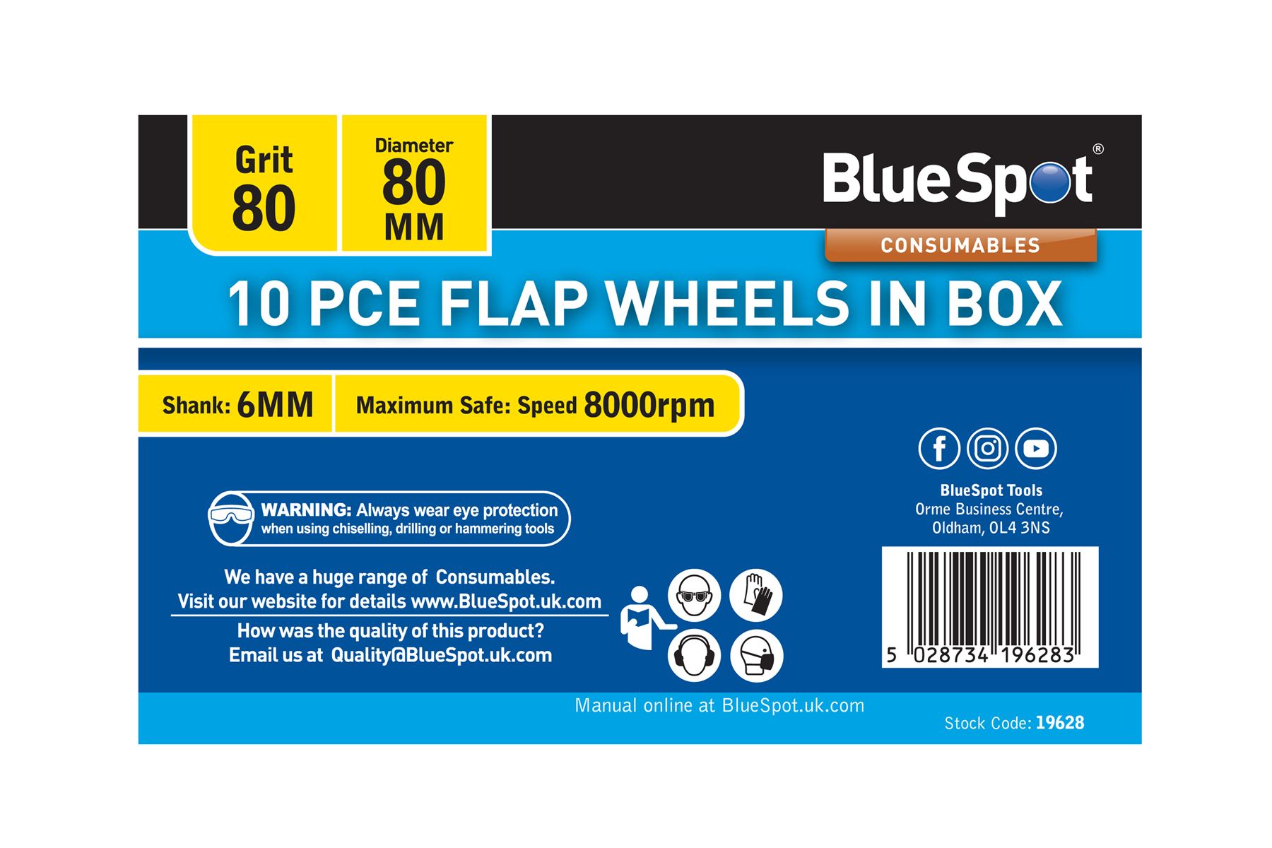 Blue Spot Tools - Lot de 10 meules à lamelles grain 80, 80mm