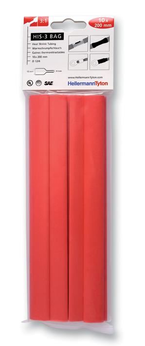 HELLERMANNTYTON Tubo Termorestringente Rosso 3:1, 12 x 200mm (Confezione da 10)