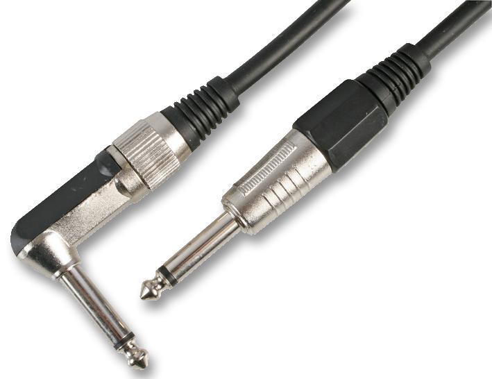 RARAION - Kabel Gitar 6.35mm (1/4”) Mono Jack Lurus ke 90 Darjah, Hitam 6m