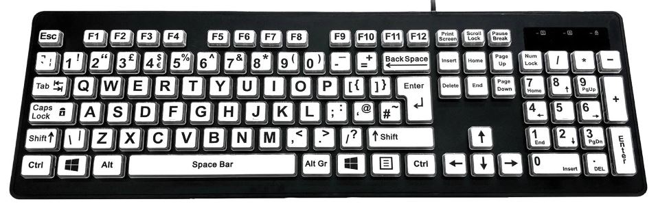 ACCURATUS Rainbow 2 Teclado USB – Alto Contraste, Preto e Branco