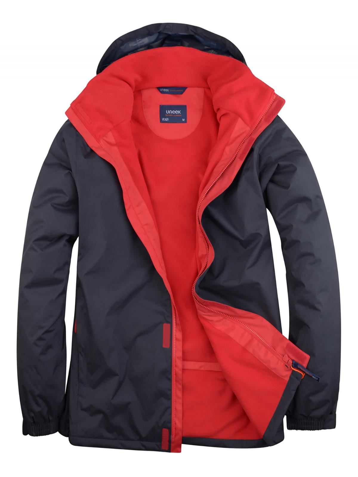 Uneek Unisex Deluxe Outdoor Jacket - Waterproof, Fleece-Lined - Navy/Red, 2XL