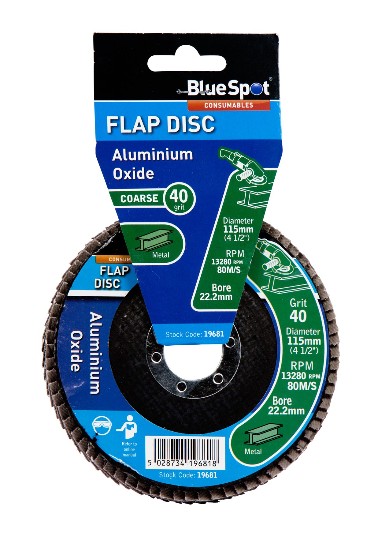 Blue Spot Tools Disco de Lija Abrasiva 115mm 40 Grain Alúmina