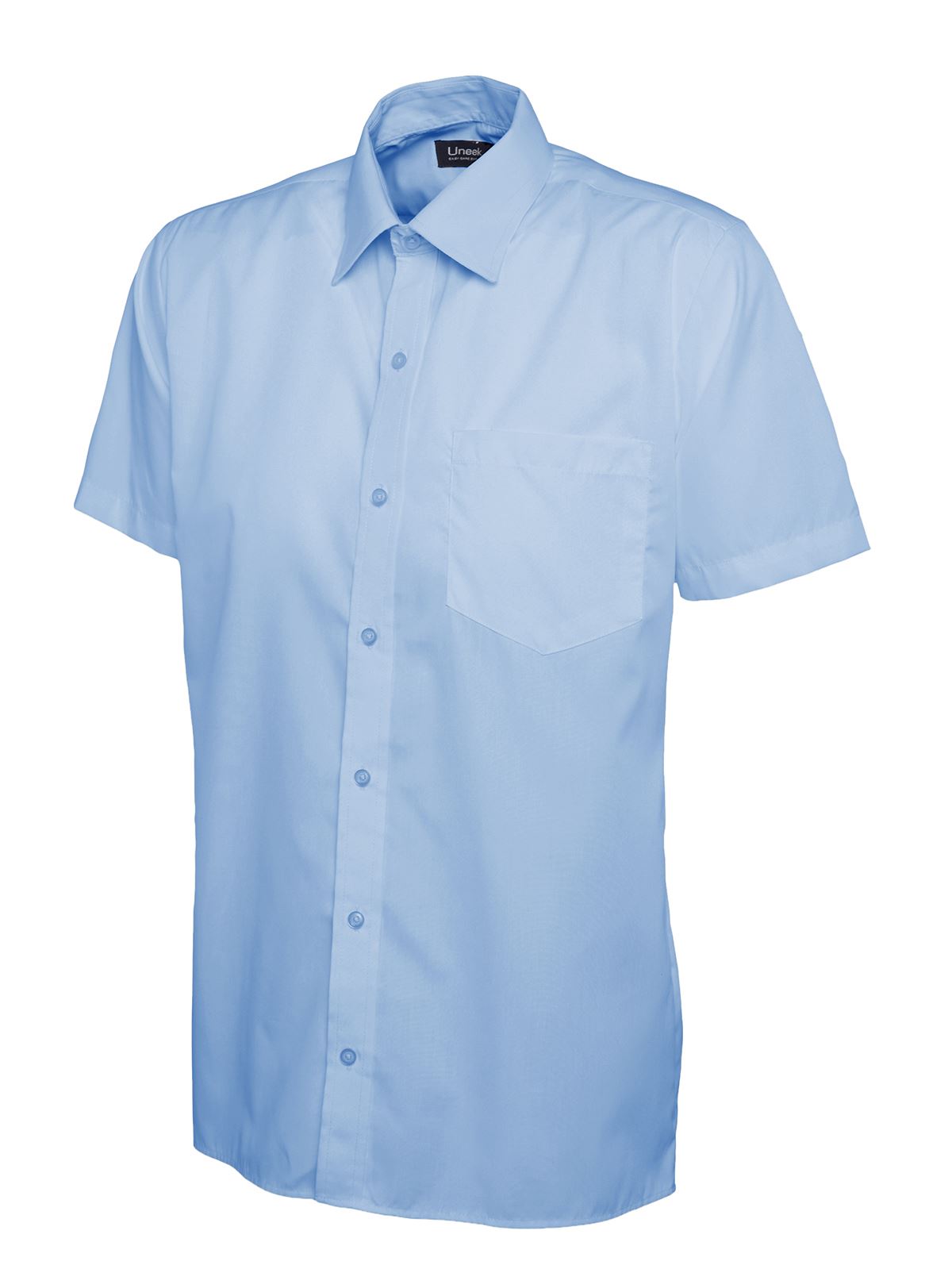 Uneek Heren Lichtblauw Poplin Korte Mouw Shirt - Maat 15,5