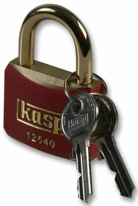 KASP SECURITY - Rotes Vorhängeschloss mit Messingbügel, gleichschließend, 40mm