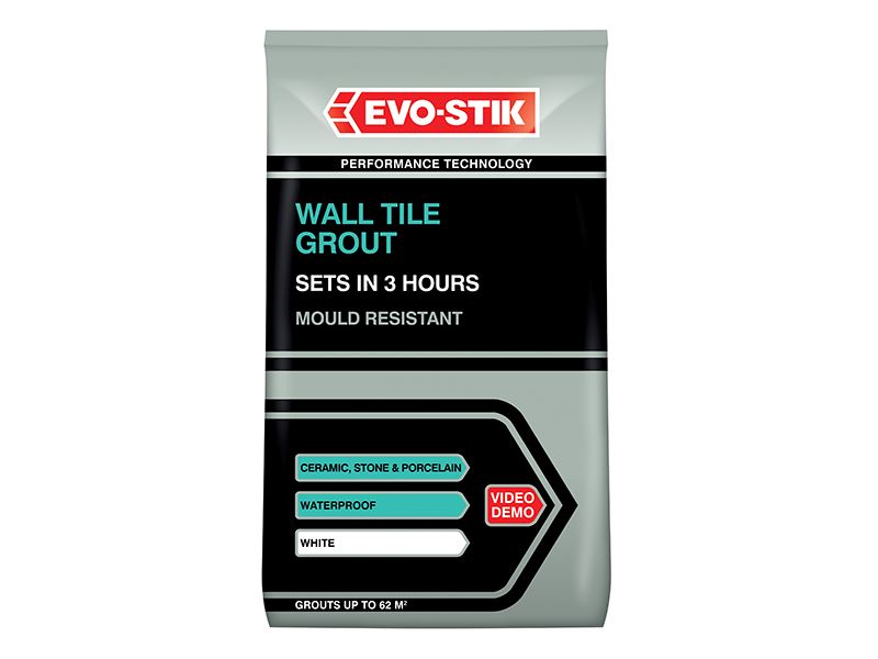Evo-Stik Wall Tile Grout, Mould Resistant, White, 1.5kg