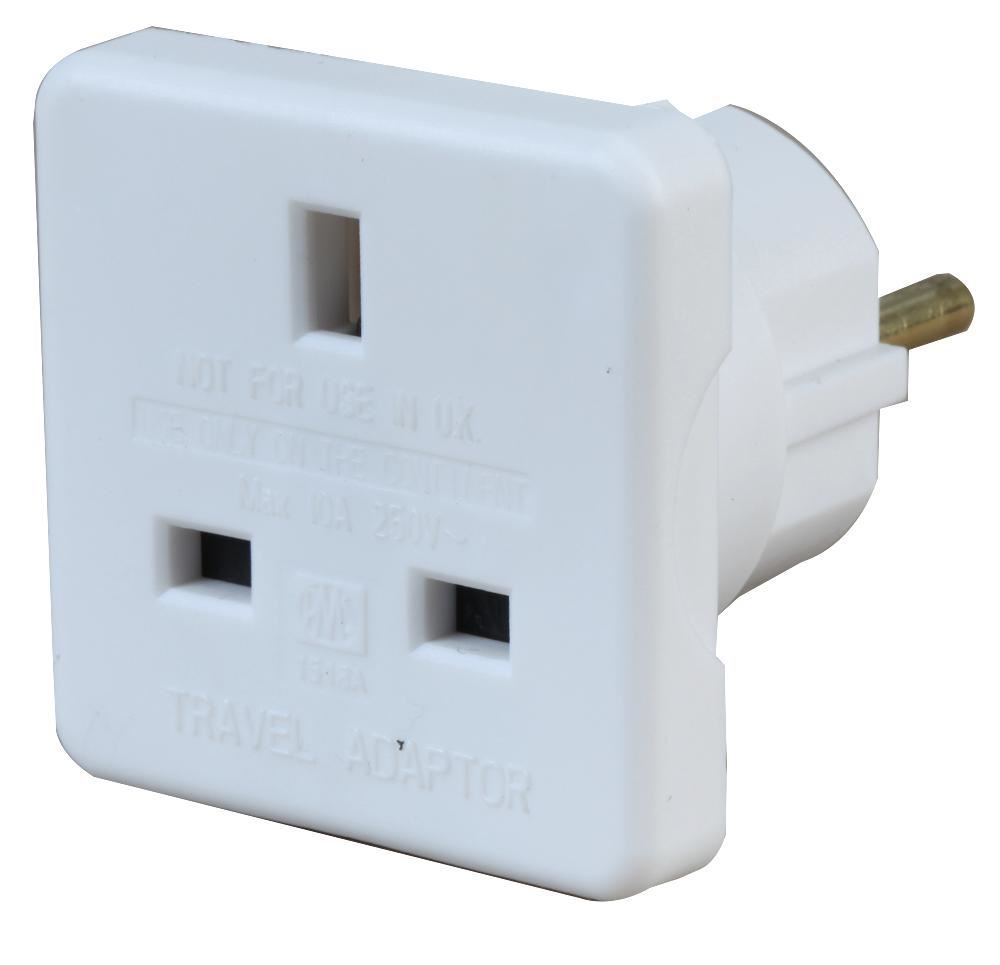 PRO ELEC - Adaptateur de Voyage UK vers Europe, 10A, Blanc