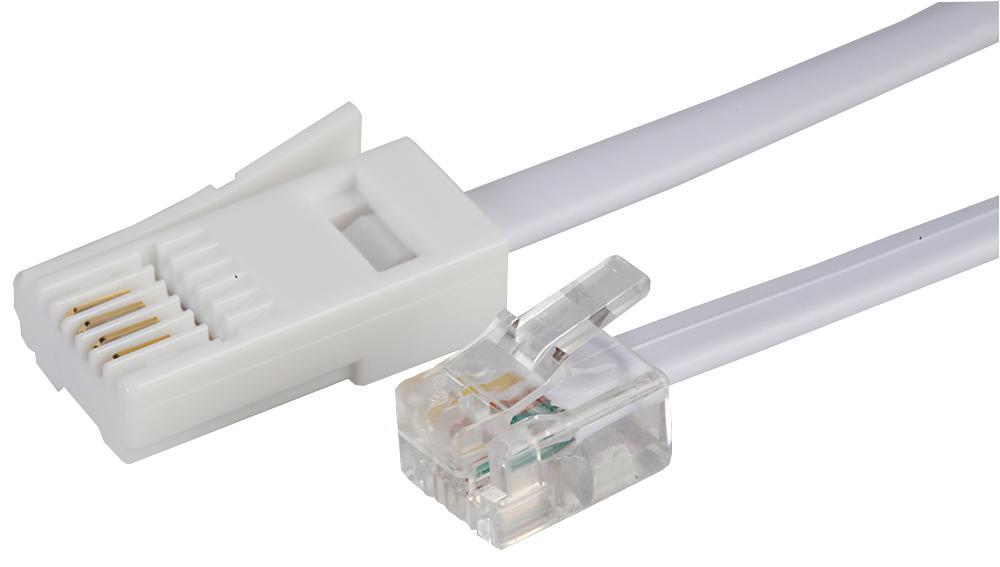 RARAION White RJ11 to BT Plug Crossover Telephone Cable, 10m