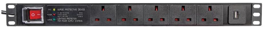 PULSE 5-웨이 UK + USB PDU 서지 보호 기능, 19인치 1U