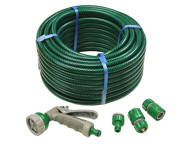 Faithfull Set Tubo Rinforzato in PVC con Accessori e Pistola a Spruzzo, 30m