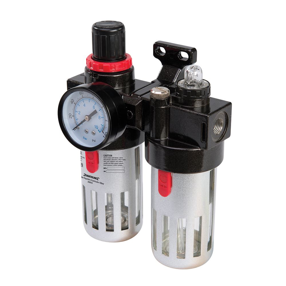 Silverline Air Filter Regulator & Lubricator, 150ml