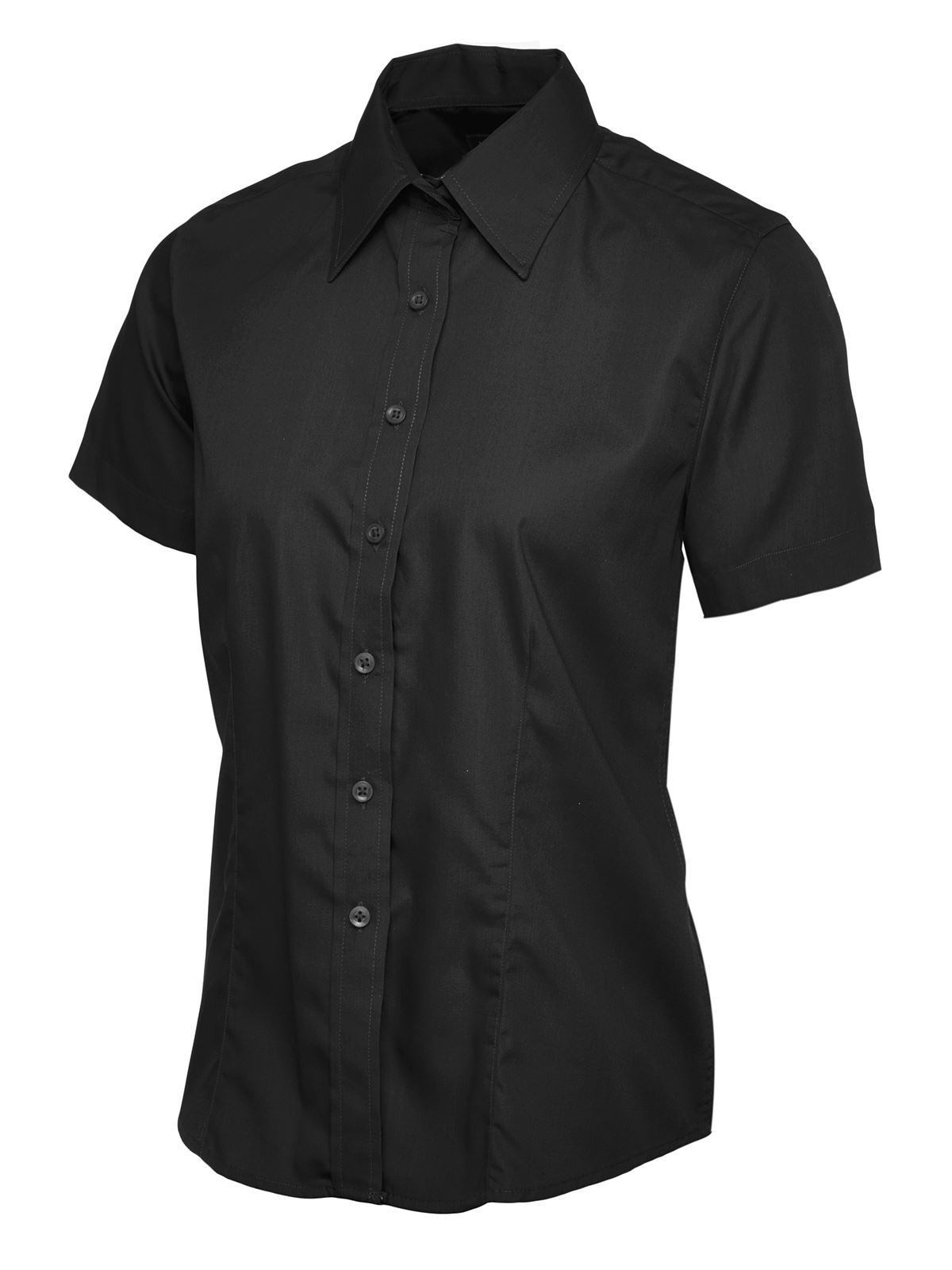 Uneek Ladies' Poplin Short Sleeve Shirt - Black, 4XL