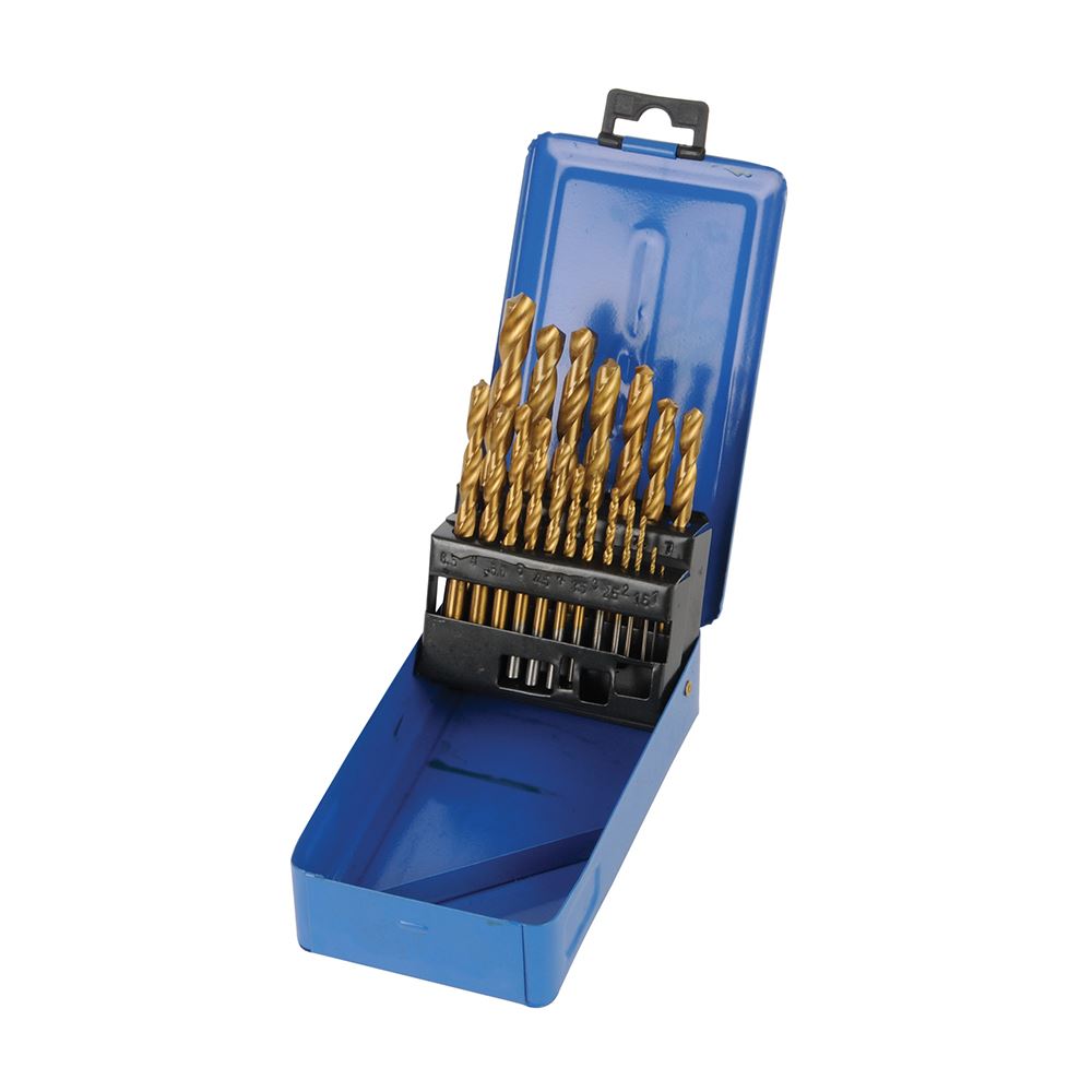 Silverline Titanium-Coated HSS Drill Bit Set, 19-Piece, 1-10mm