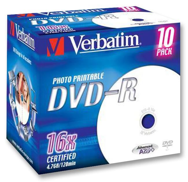 VERBATIM DVD-R 16x 4,7GB prázdné disky, 10 ks s krabičkami