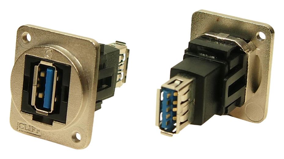 CLIFF USB 3.0 A Panel Mount Feedthrough Connector, Metal Frame