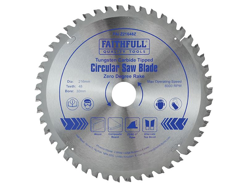 Faithfull - Bilah Gergaji Bulat TCT Sudut Sifar 216 x 30mm x 48T