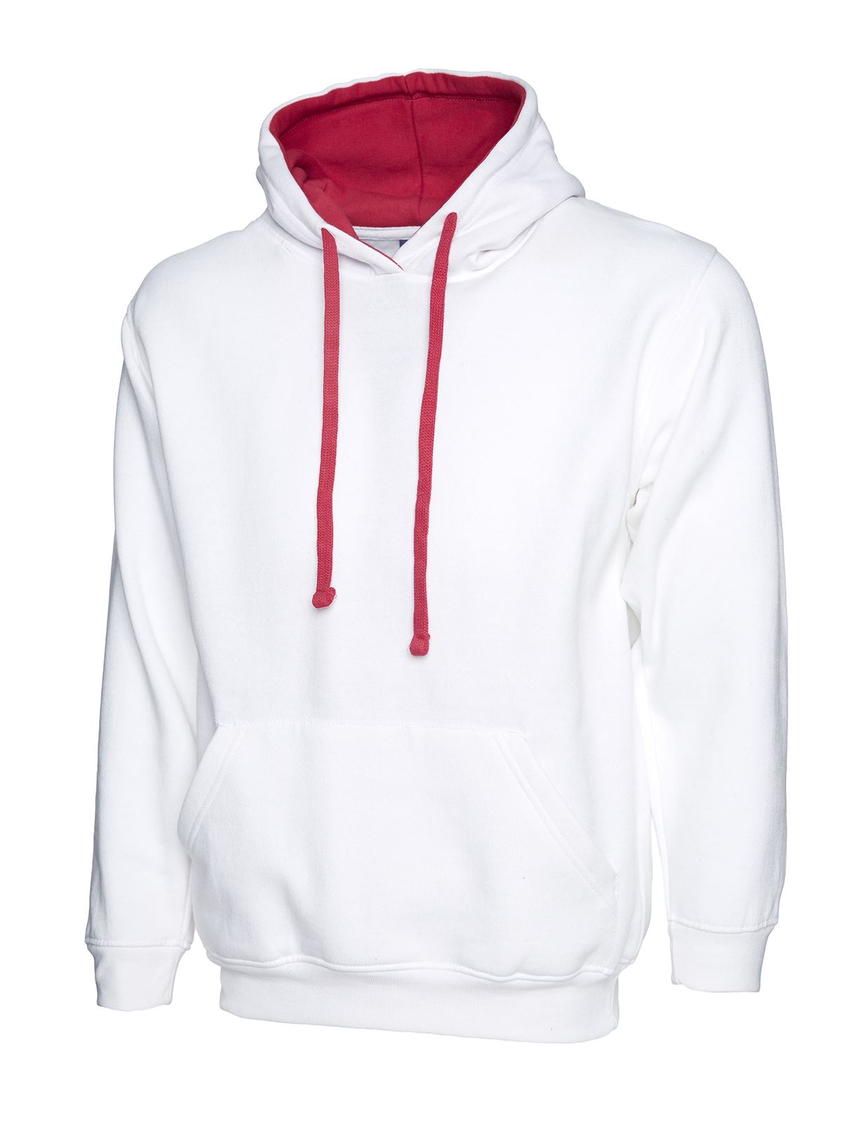 Uneek Unisex Contrast Hooded Sweatshirt, 50% Polyester 50% Cotton, White/Fuchs