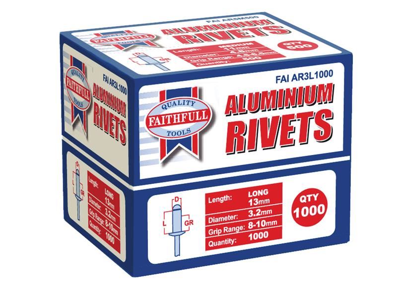 Faithfull Aluminium Rivets 3.2mm x 13mm, Pack of 1000