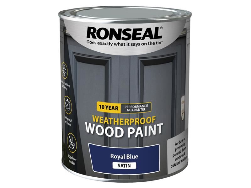 Ronseal - Cat Kayu Tahan Cuaca 10 Tahun, Warna Biru Royal Satin 750ml
