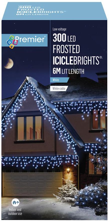 Raraion 300 LED Frosted Icicle Lights, White, 14m