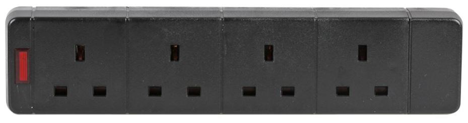 PRO ELEC 四插座拖板 13A 240V 黑色 (附氖氣指示燈)