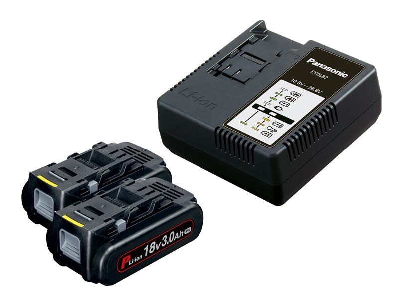 Panasonic 18V バッテリー＆充電器キット 3.0Ah Li-ionバッテリー2個付属