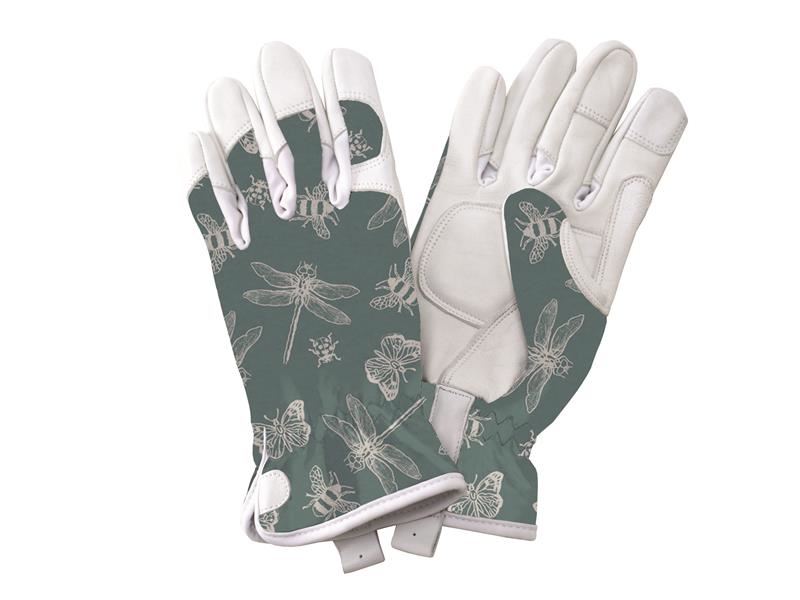 Kent & Stowe Guanti da Giardinaggio in Pelle Teal Flutter Bugs - Donna Taglia S