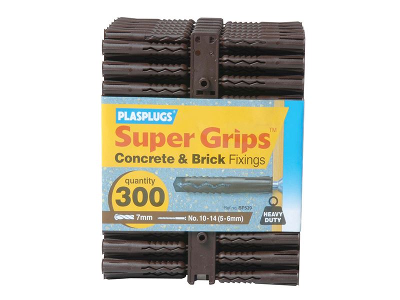 Plasplugs BP 539 Buchas Super Grips para Paredes Sólidas, Castanho, Pacote 300