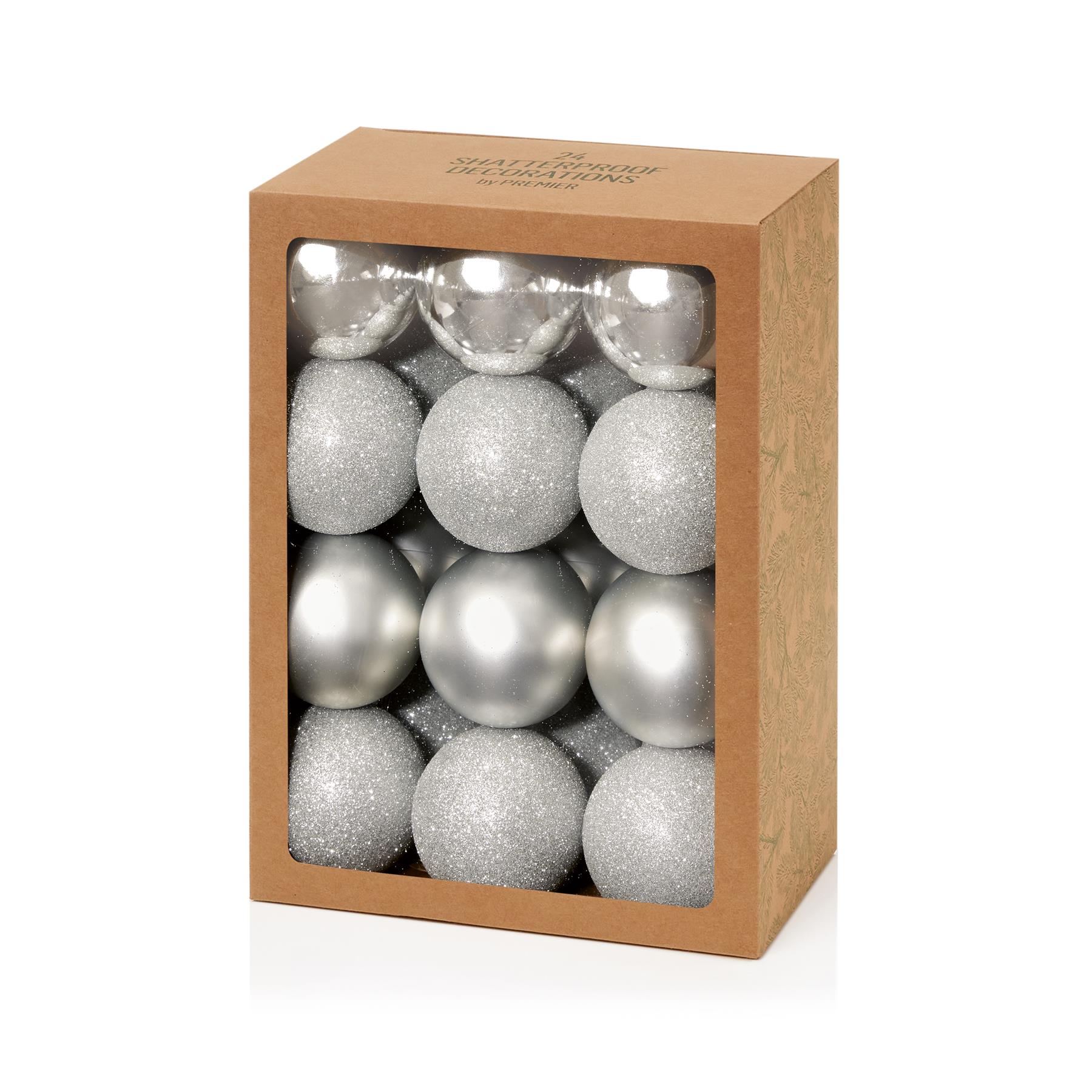 Premier Decorations Zilveren Multi-Finish Kerstballen, 60mm, 24-delig