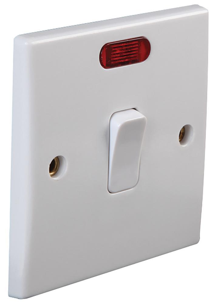 PRO ELEC 1-갱 DP 벽 스위치 (네온 표시등 포함, 화이트, 20A, 250V)